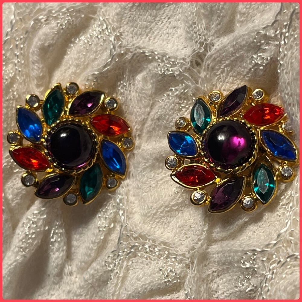 Multicolored Rhinestone Earrings - Picture 2 of 4